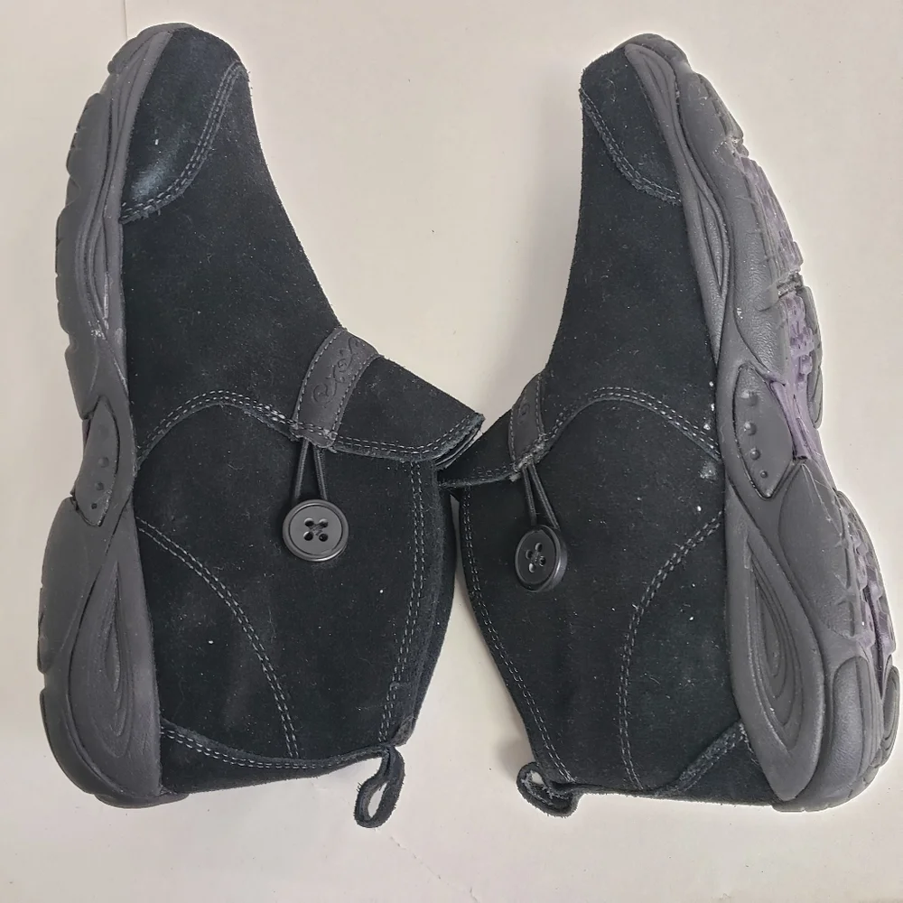 Easy Spirit Explore 24 Black Leather Suede Walking Booties 8 EUC